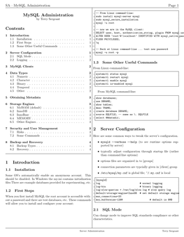 Mysql Administration Contents 1 Introduction 2 Server Configuration