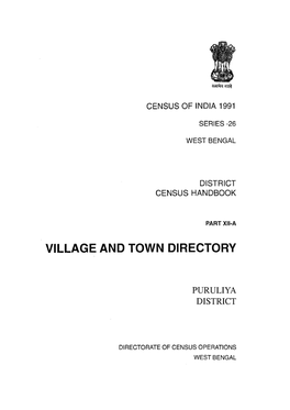 Village and Town Directory, Puruliya, Part XII-A , Series-26, West Bengal