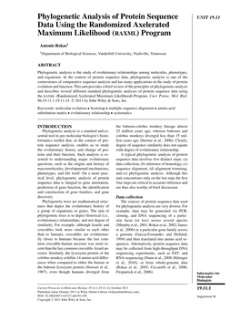 "Phylogenetic Analysis of Protein Sequence Data Using The