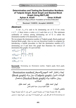 Determination and Testing the Domination Numbers of Tadpole Graph, Book Graph and Stacked Book Graph Using MATLAB Ayhan A