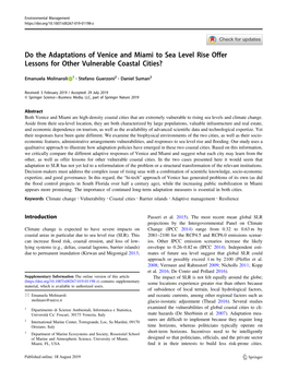 Do the Adaptations of Venice and Miami to Sea Level Rise Offer Lessons for Other Vulnerable Coastal Cities?