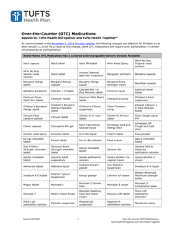 Over-The-Counter (OTC) Medications Applies To: Tufts Health Ritogether and Tufts Health Together*