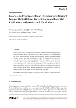 Colorless and Transparent High – Temperature-Resistant Polymer Optical Films – Current Status and Potential Applications in Optoelectronic Fabrications