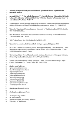 Building Bridges Between Global Information Systems on Marine Organisms and 2 Ecosystem Models 3 4 Arnaud Gr�Ssa, B, 1*, Maria L