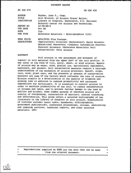 Soil Erosion. LC Science Tracer Bullet. INSTITUTION Library of Congress, Washington, D.C