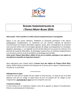 Sejours Transfrontaliers De L'espace Mont-Blanc 2016