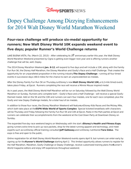 Dopey Challenge Among Dizzying Enhancements for 2014 Walt Disney World Marathon Weekend