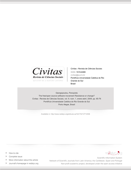 The Free/Open Source Software Movement Resistance Or Change? Civitas - Revista De Ciências Sociais, Vol