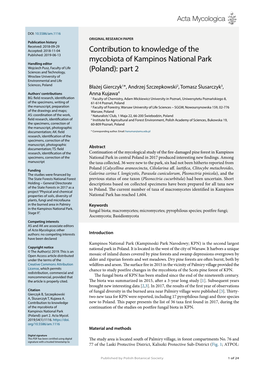 Contribution to Knowledge of the Mycobiota of Kampinos National Park