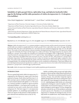 Suitability of Aphis Gossypii Glover, Aphis Fabae Scop. and Ephestia