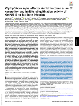 Phytophthora Sojae Effector Avr1d Functions As an E2 Competitor and Inhibits Ubiquitination Activity of Gmpub13 to Facilitate Infection