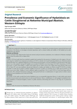 Prevalence and Economic Significance of Hydatidosis on Cattle Slaughtered at Nekemte Municipal Abattoir, Western Ethiopia