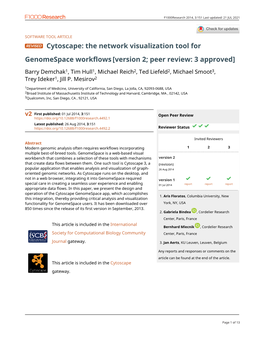 Cytoscape: the Network Visualization Tool for Genomespace Workflows