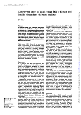 Concurrent Onset of Adult Onset Still's Disease and Insulin Dependent Diabetes Mellitus