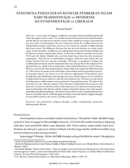 FENOMENA PERGESERAN KONFLIK PEMIKIRAN ISLAM DARI TRADISIONALIS Vs MODERNIS KE FUNDAMENTALIS Vs LIBERALIS