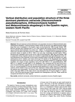 Vertical Distribution and Population Structure of the Three Dominant Planktonic Ostracods (Discoconchoecia Pseudodiscophora
