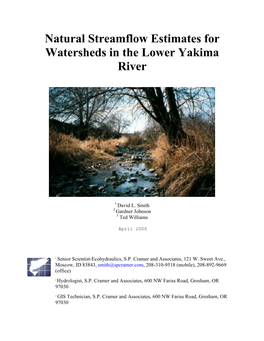 Natural Streamflow Estimates for Watersheds in the Lower Yakima River