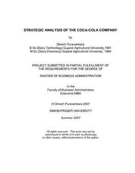 Strategic Analysis of the Coca-Cola Company