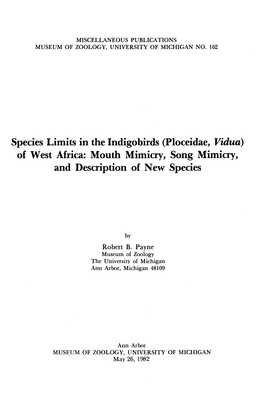 Species Limits in the Indigobirds (Ploceidae, Vidua) of West Africa: Mouth Mimicry, Song Mimicry, and Description of New Species