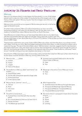 Activity 16: Planets and Their Features Mercury Mercury Is an Extreme Planet