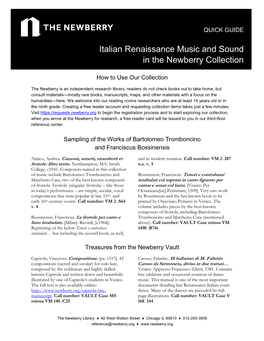 Italian Renaissance Music and Sound in the Newberry Collection