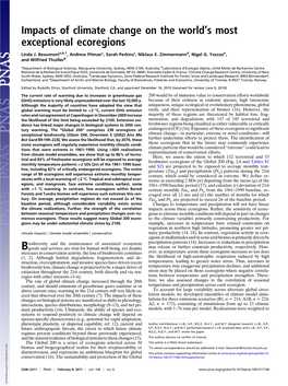 Impacts of Climate Change on the Worldts Most Exceptional Ecoregions