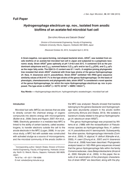 Hydrogenophaga Electricum Sp. Nov., Isolated from Anodic Biofilms of an Acetate-Fed Microbial Fuel Cell