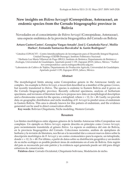 New Insights on Bidens Herzogii (Coreopsideae, Asteraceae), an Endemic Species from the Cerrado Biogeographic Province in Bolivia