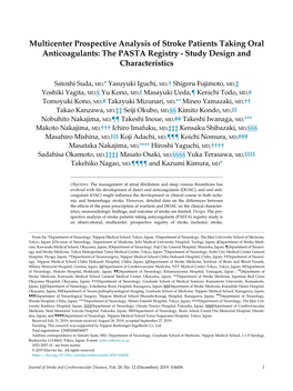 Multicenter Prospective Analysis of Stroke Patients Taking Oral Anticoagulants: the PASTA Registry - Study Design and Characteristics