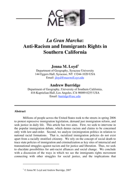 La Gran Marcha: Anti-Racism and Immigrants Rights in Southern California