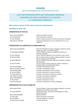Liste Des Représentants Des Personnes Morales Membres De Droit Adhérents Et Associés a L'assemblée Générale