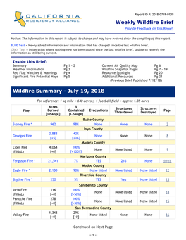 The CRA Wildfire Brief for July 19, 2018