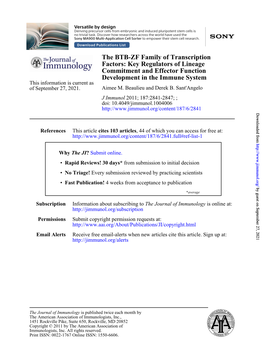 The BTB-ZF Family of Transcription Factors: Key Regulators of Lineage