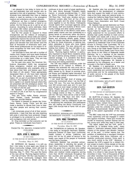 CONGRESSIONAL RECORD— Extensions of Remarks E796 HON. JOSÉ E. SERRANO HON. MIKE THOMPSON HON. DAN BURTON