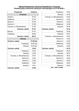 Szkoła Podstawowa I Gminne Przedszkole W Tychowie Rozkład Jazdy Autobusów Szkolnych Obowiązujący Od 07.09.2020 R