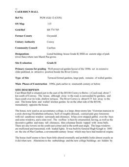 1 CAER RHUN HALL Ref No PGW (Gd) 12 (CON) OS Map 115 Grid