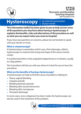 Hysteroscopy an Internal Examination of Your Womb