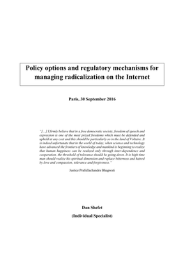 Policy Options and Regulatory Mechanisms for Managing Radicalization on the Internet