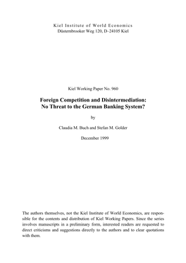 Foreign Competition and Disintermediation: No Threat to the German Banking System?