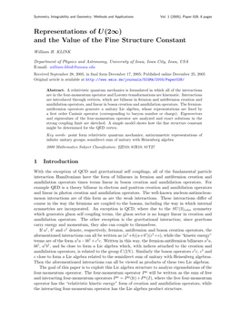 Representations of U(2O) and the Value of the Fine Structure Constant