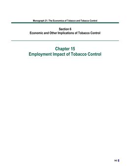 Monograph 21. the Economics of Tobacco and Tobacco Control