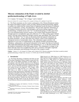 Miocene Exhumation of the Pamir Revealed by Detrital Geothermochronology of Tajik Rivers C