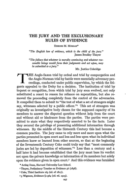 The Jury and the Exclusionary Rules of Evidence