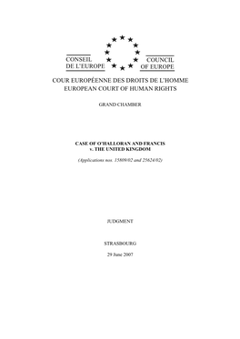 Conseil De L'europe Council of Europe Cour Européenne Des Droits De L
