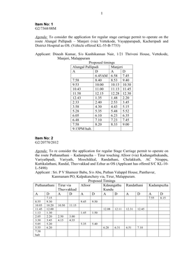 To Consider the Application for Regular Stage Carriage Permit to Operate On