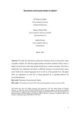 Surnames and Social Status in Spain*