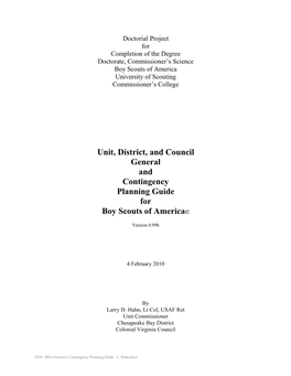 Unit, District, and Council General and Contingency Planning Guide for Boy Scouts of America©