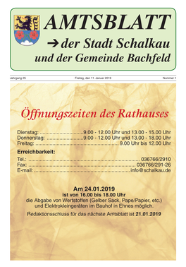 Amtsblatt Der Stadt Schalkau Und Der Gemeinde Bachfeld - 2 - Nr