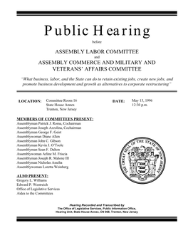 Public Hearing Before ASSEMBLY LABOR COMMITTEE and ASSEMBLY COMMERCE and MILITARY and VETERANS’ AFFAIRS COMMITTEE