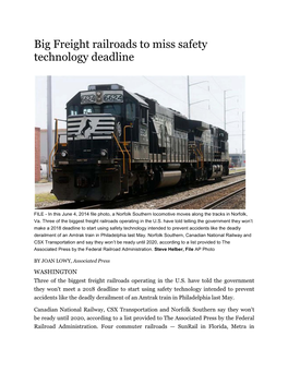 Big Freight Railroads to Miss Safety Technology Deadline